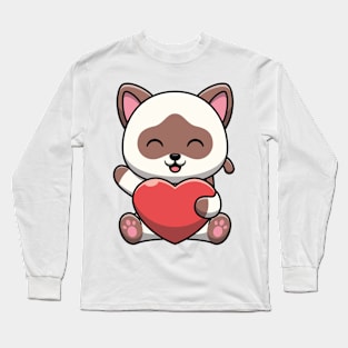 Cute Kawaii Cat with Heart Long Sleeve T-Shirt